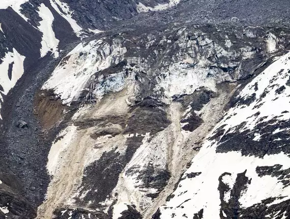Glacier with snow and rocks